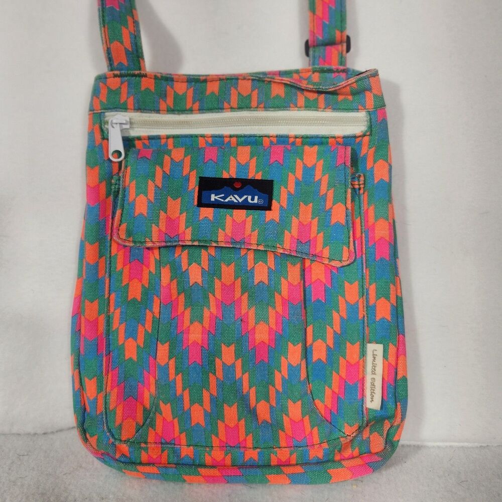 KAVU LIMITED EDITION BRIGHT NEON COLOR GRAPHIC PRINT CROSSBODY BAG PURSE